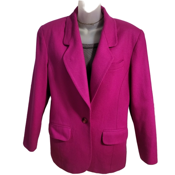 Casual Corner Jackets & Coats Y2k Wool Magenta Blazer By Casual
